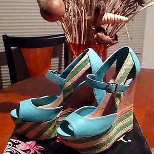 Mint pu wedge heels